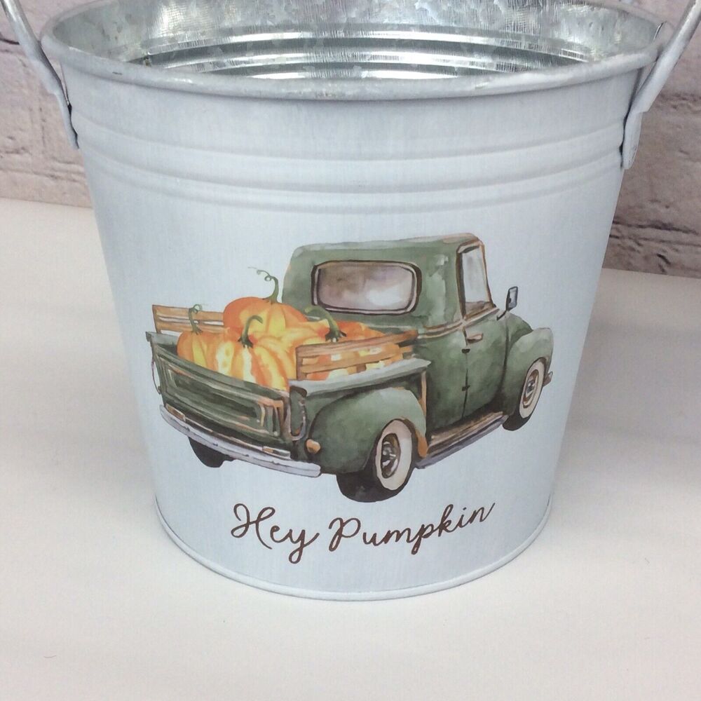 Hey Pumpkin Fall Metal Galvanized Bucket w/Truck Farmhouse Style Decor Set of 2 - Picture 5 of 7